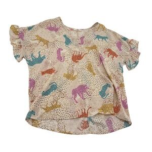 Entro Womens Multicolor Cheetah Animal Print Flutter Sleeve V-Neck Top Medium
